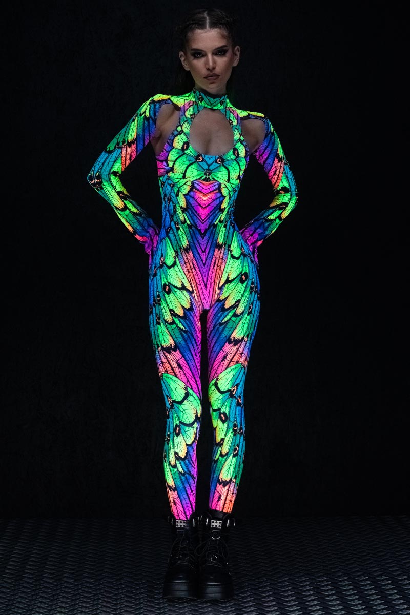 Neon Nymph Cut Out Costume UV Front View