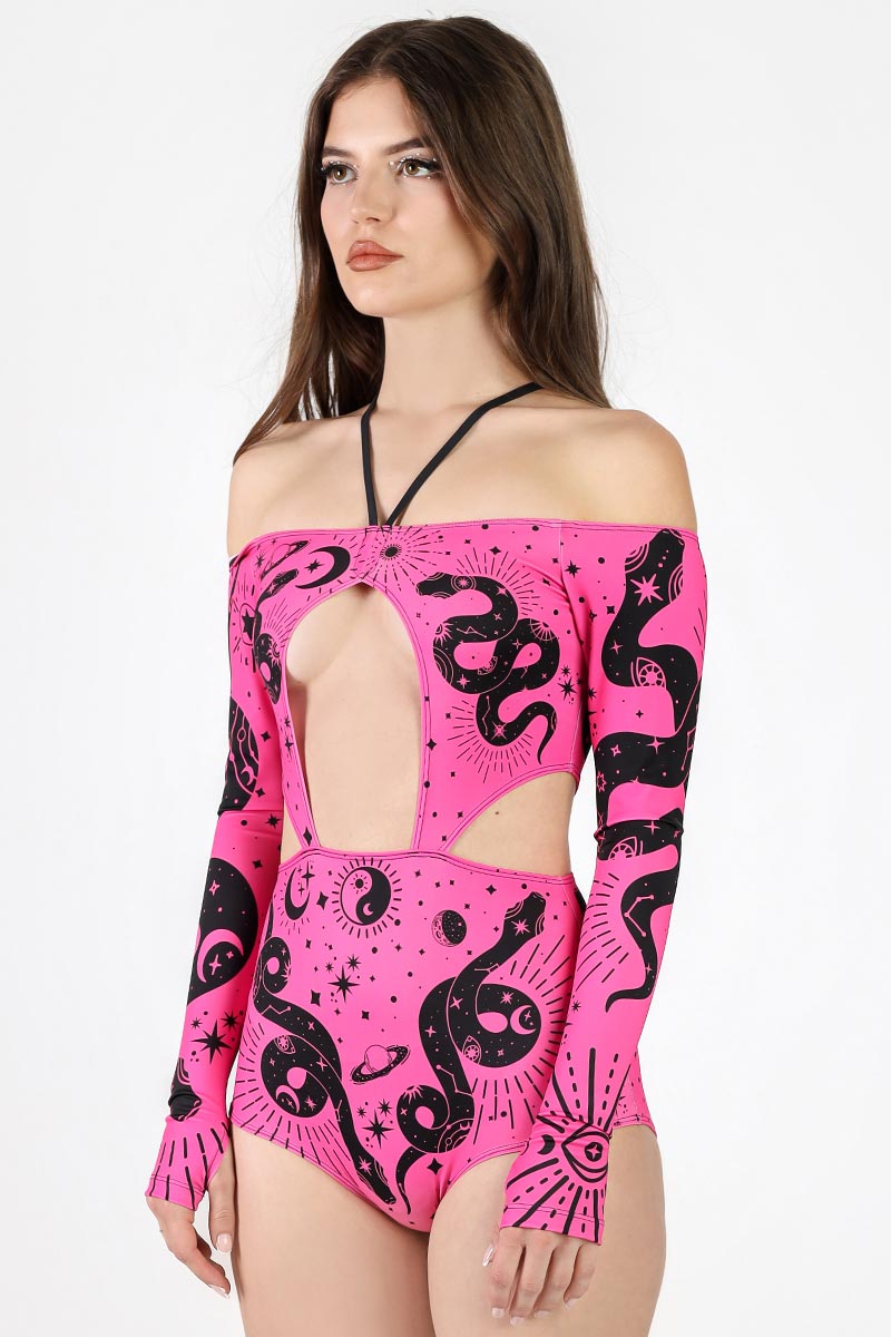 Pink Venom Off-Shoulder Cutout Bodysuit Side View