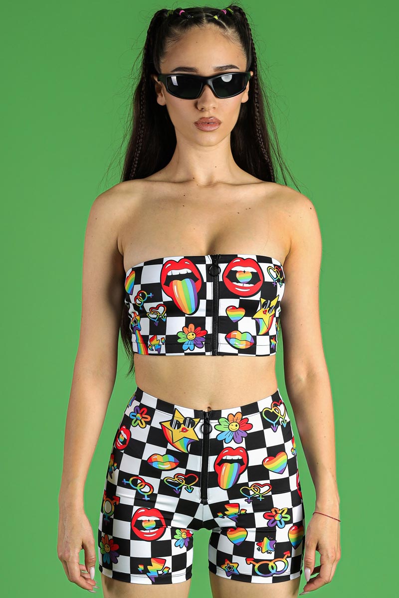 Pride Stickerbomb Front Zip Tube Top