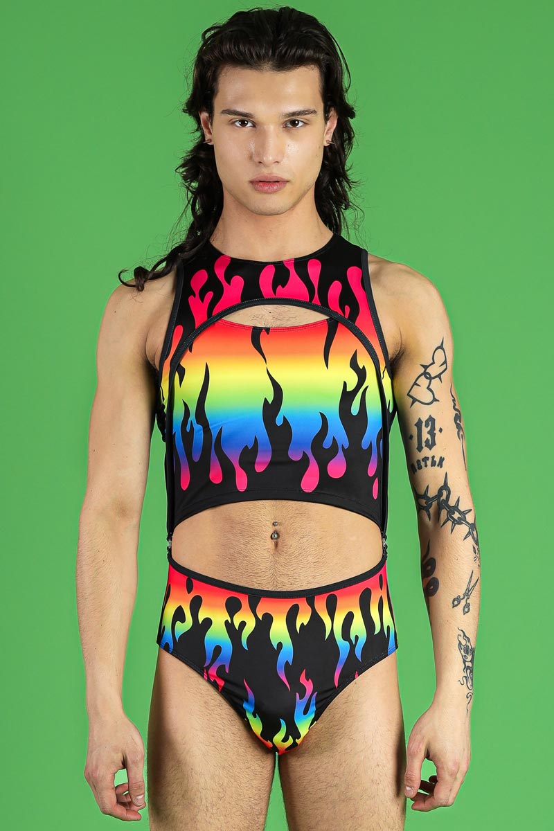 Rainbow Flames Men's 2 Piece Bodysuit