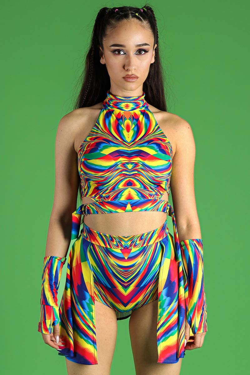 Rainbow Glitch Backside Shorts Skirt