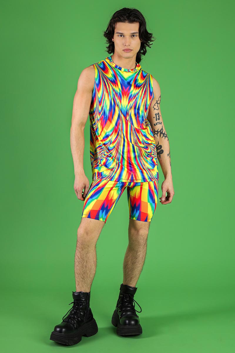 Rainbow Glitch Men's Biker Shorts