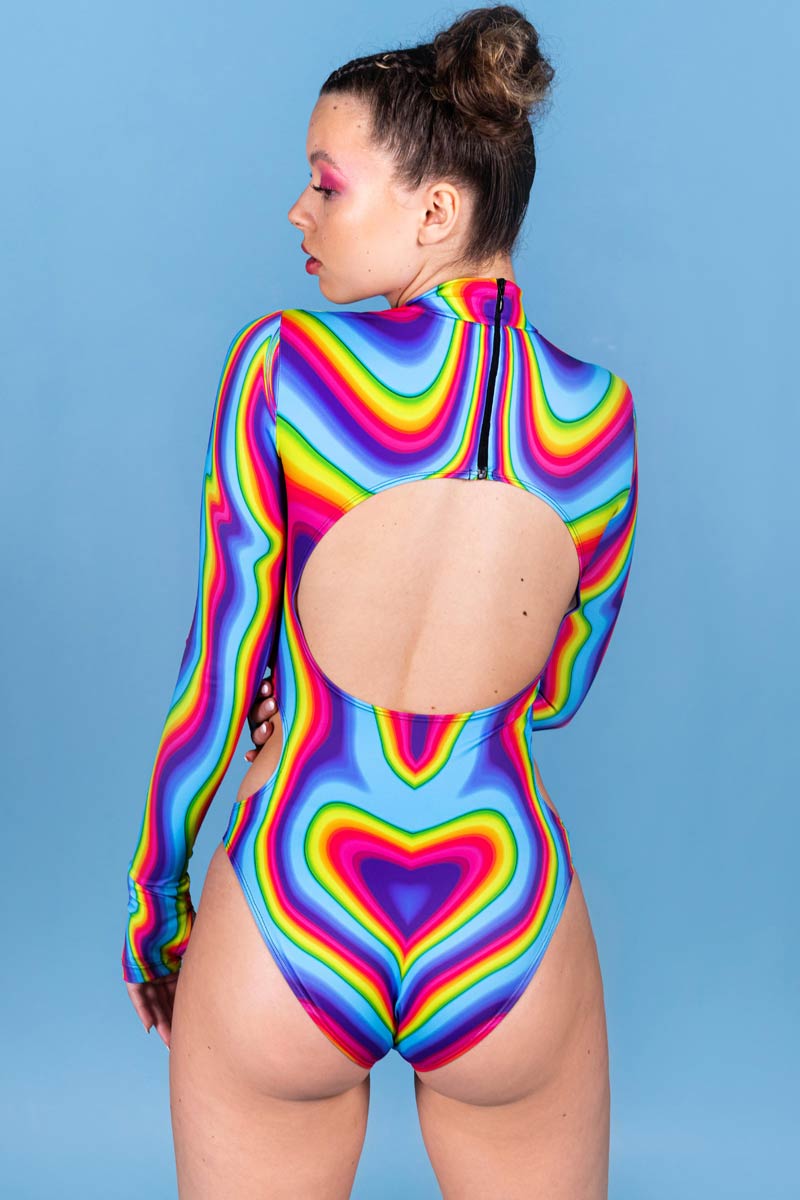 Rainbow Meltdown Cut Out Bodysuit Back View