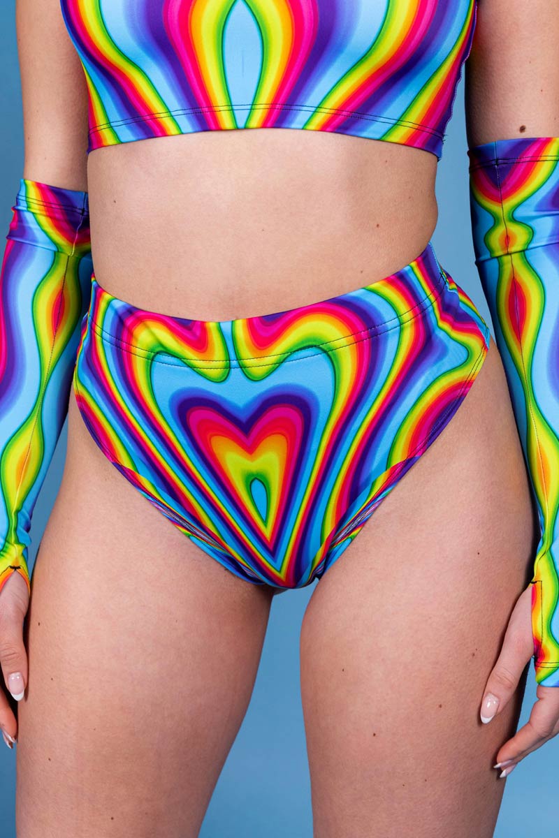 Rainbow Meltdown Thong Shorts Close View