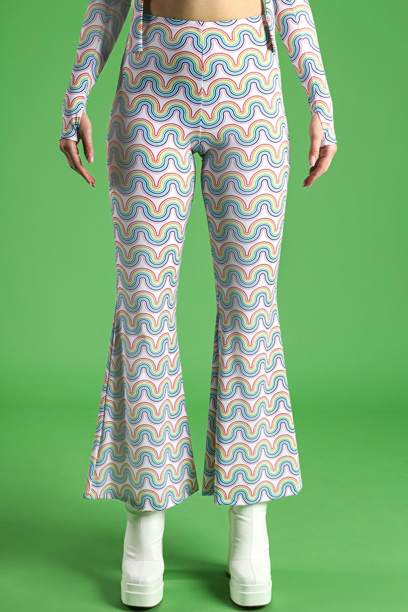 Rainbow Waves High-Waisted Bell Bottoms Pants