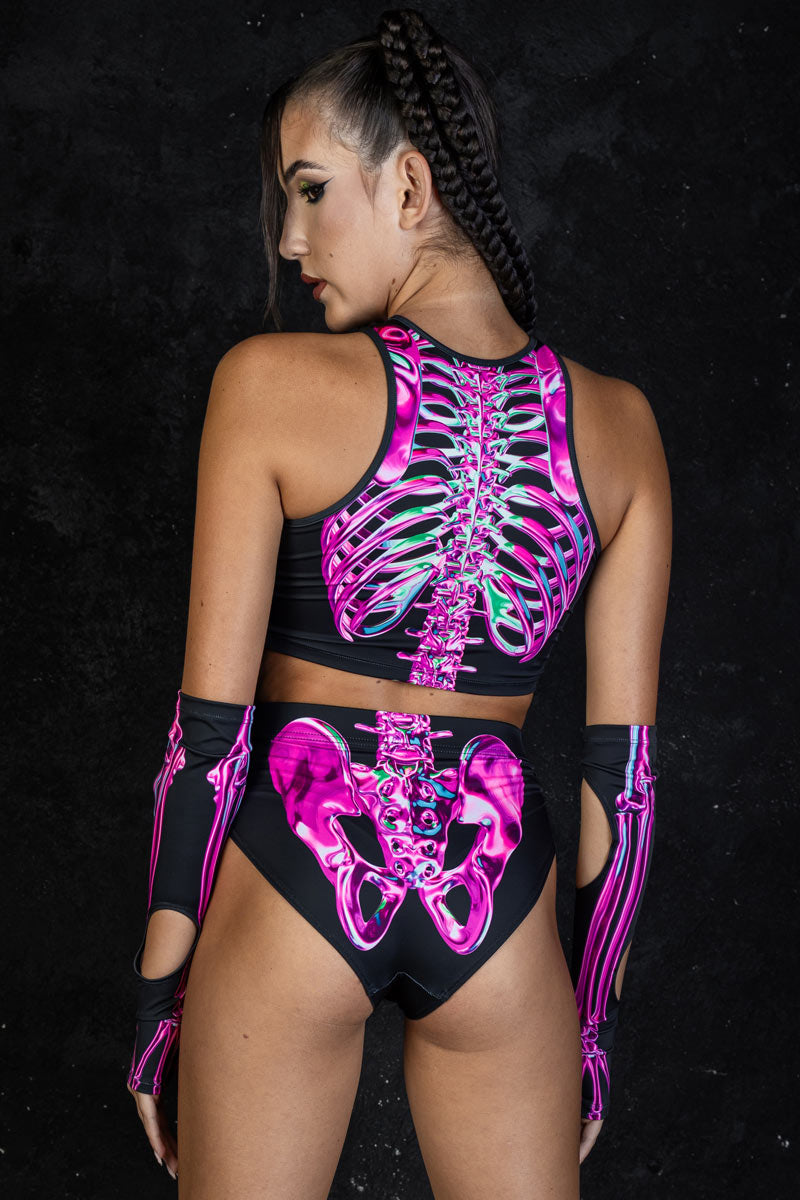 Rosy Skeleton Booty Shorts Set Back View