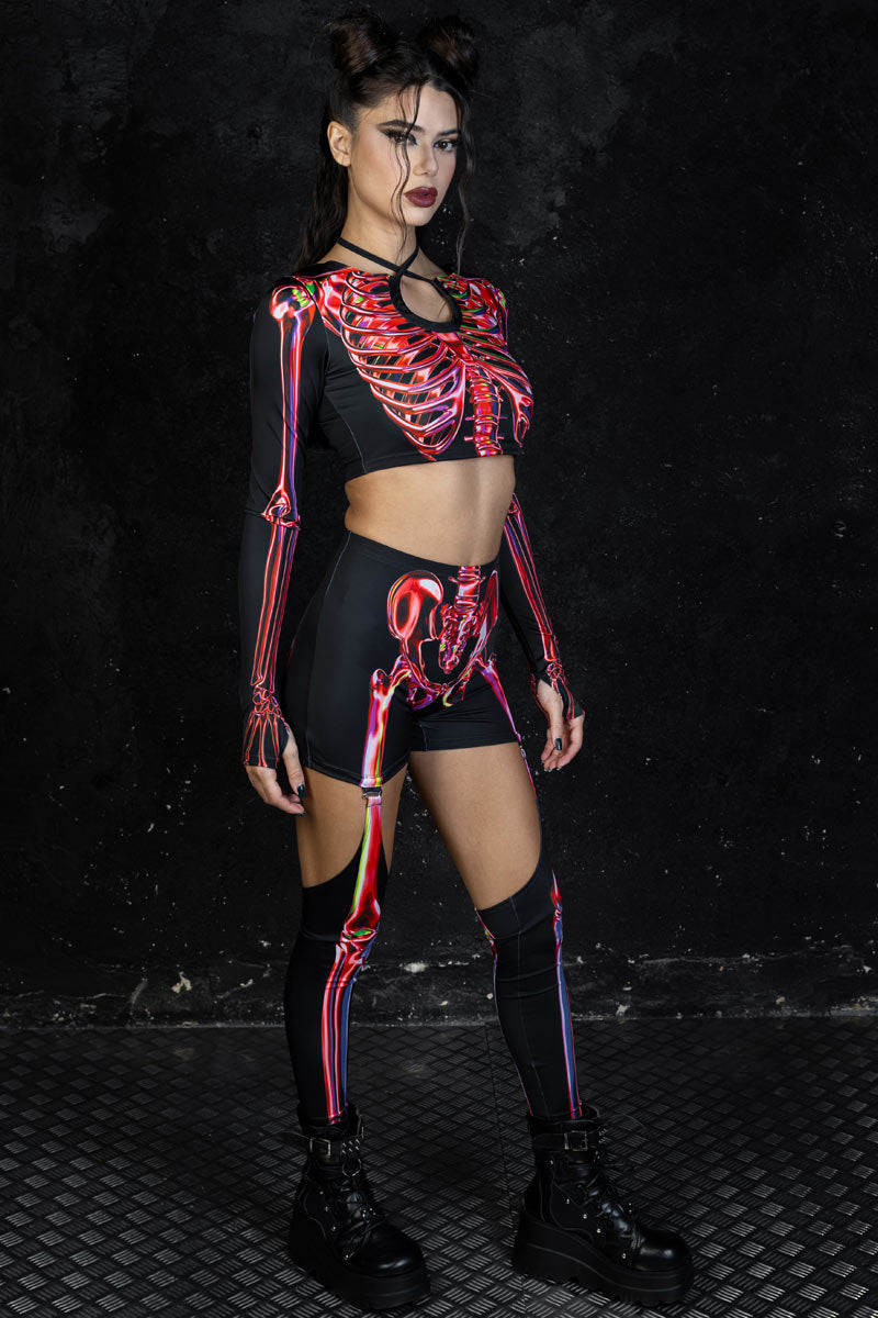 Ruby Skeleton Garter Leggings Side View