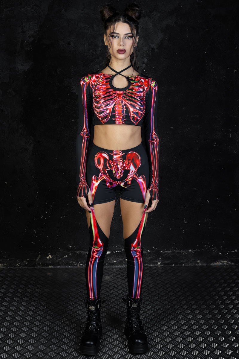 Ruby Skeleton Halter Cutout Long Sleeve Crop Top Full View