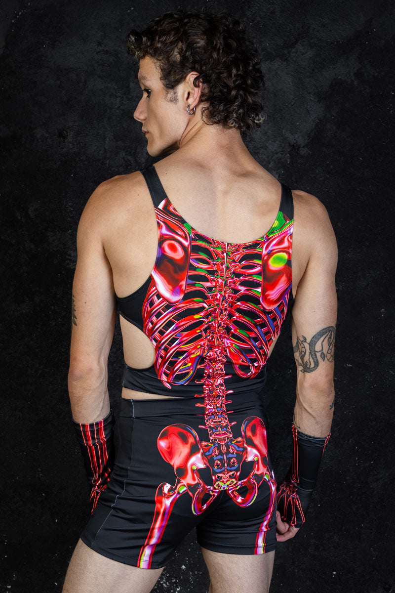 Ruby Skeleton High Waisted Men Shorts Set Back View