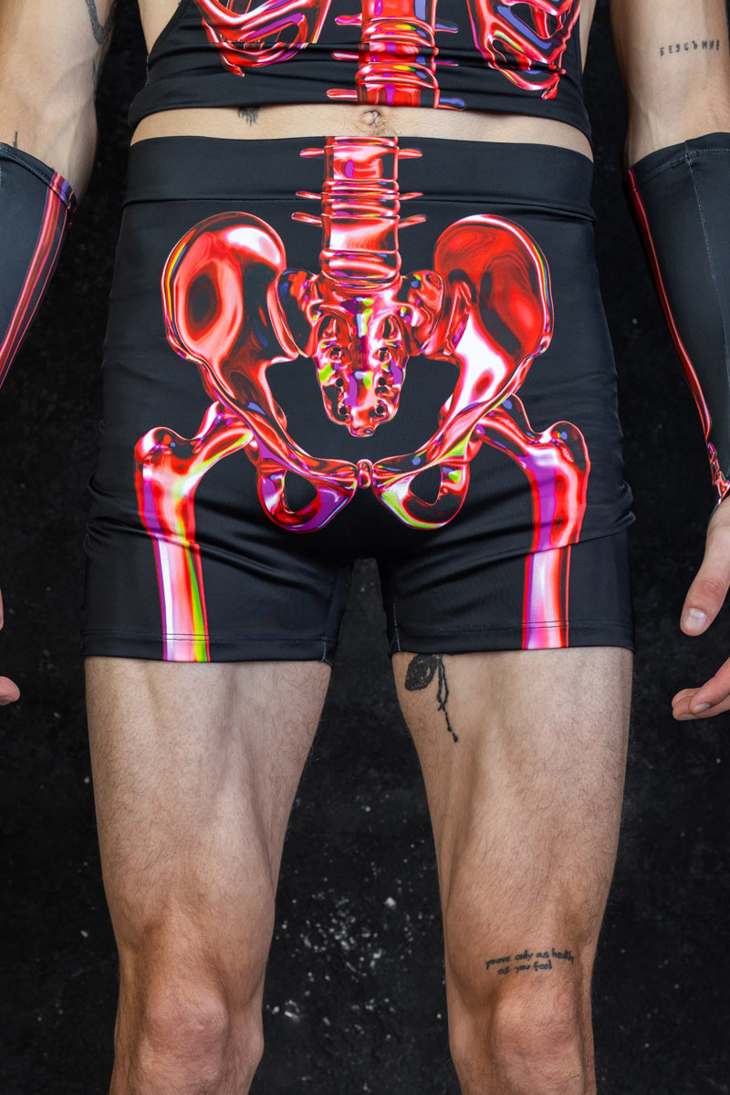 Ruby Skeleton High Waisted Men Shorts Set Close View