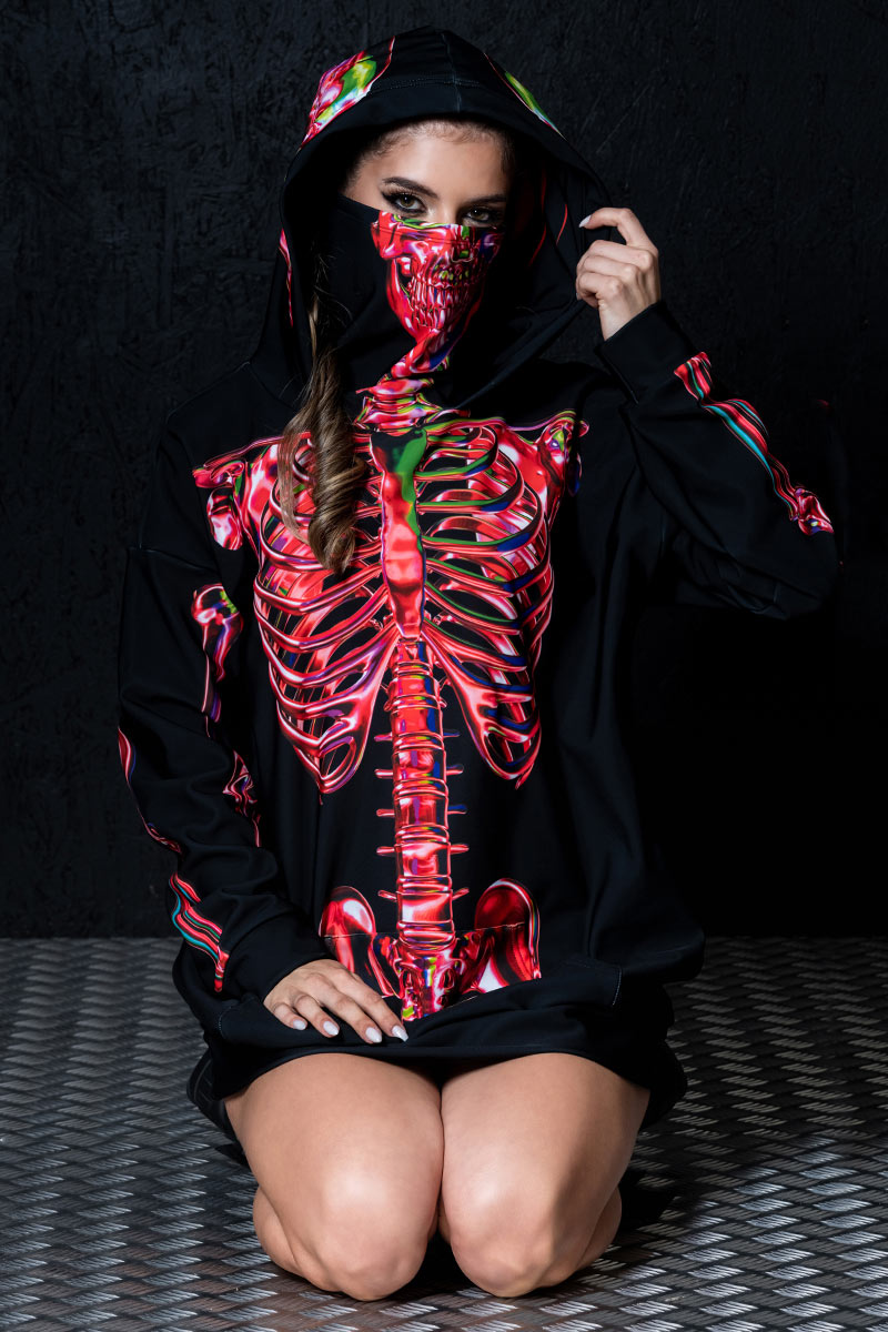 Ruby Skeleton Super Oversized Hoodie Front View