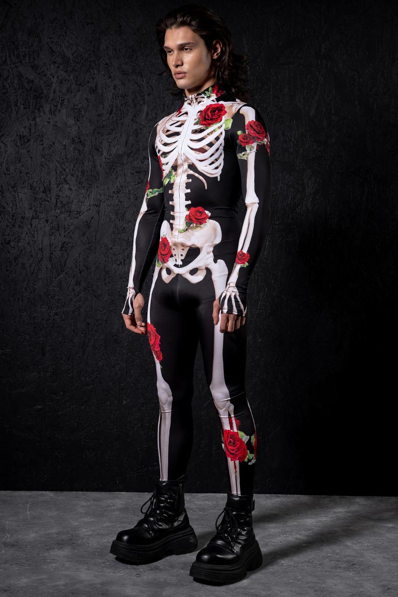 Skeleton & Roses Men's Costume Side View