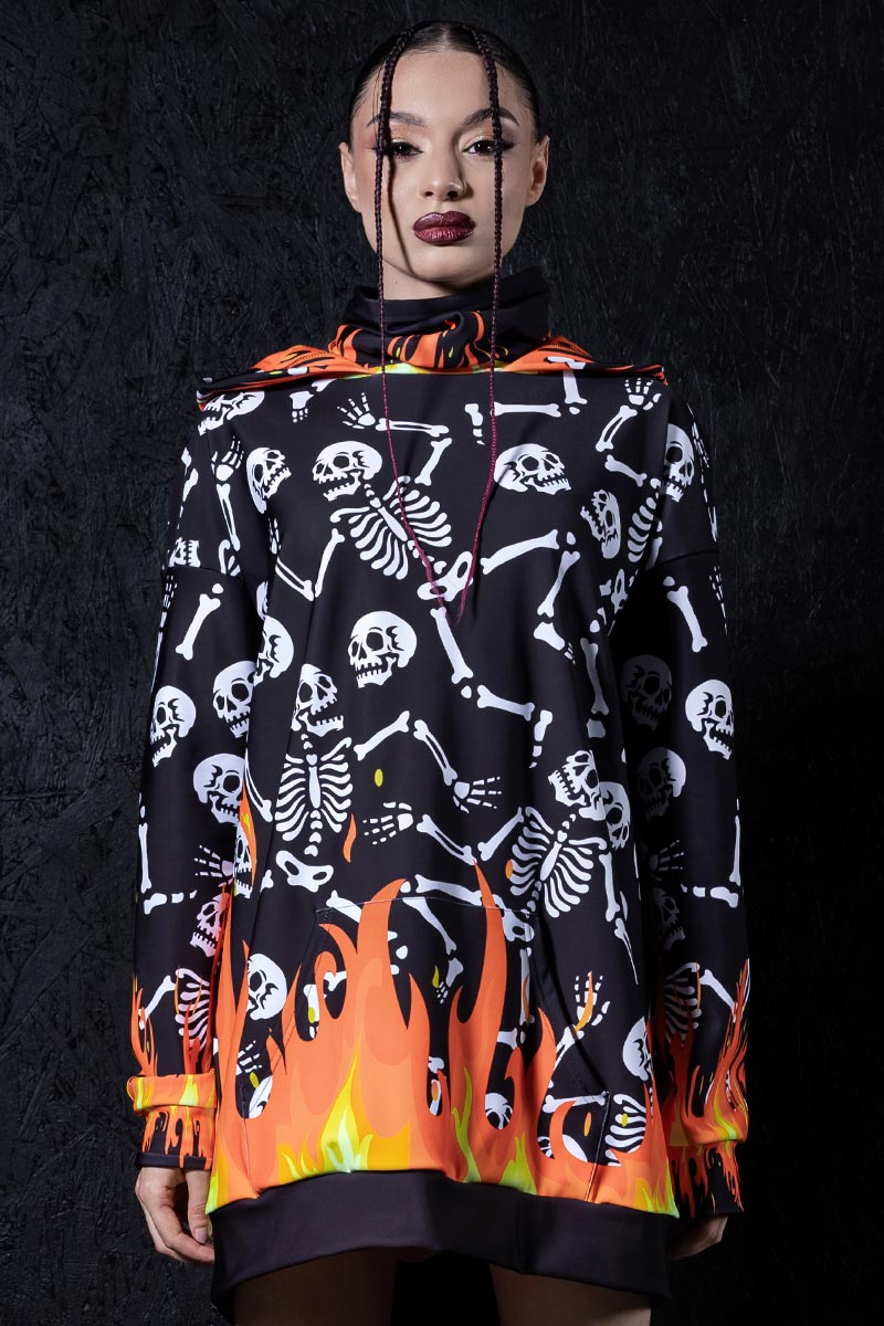 Skeletons in Hell Super Oversized Hoodie Front View