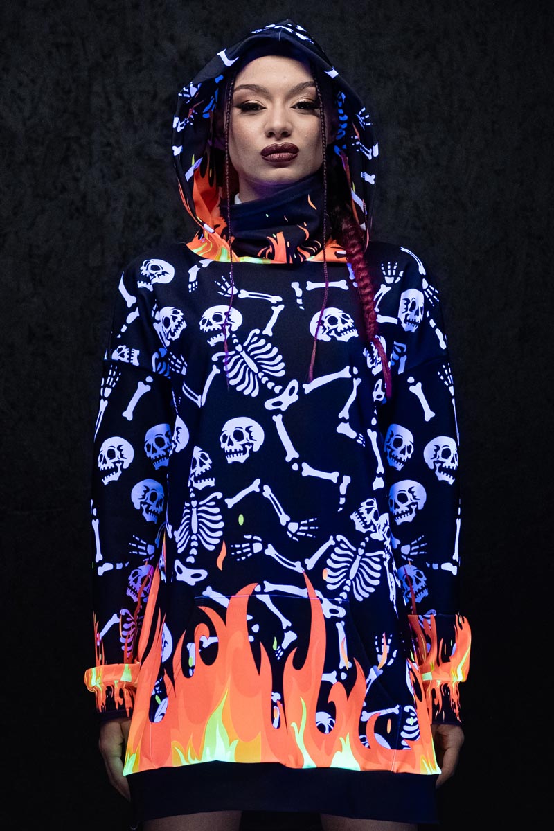 Skeletons in Hell Super Oversized Hoodie UV Front View