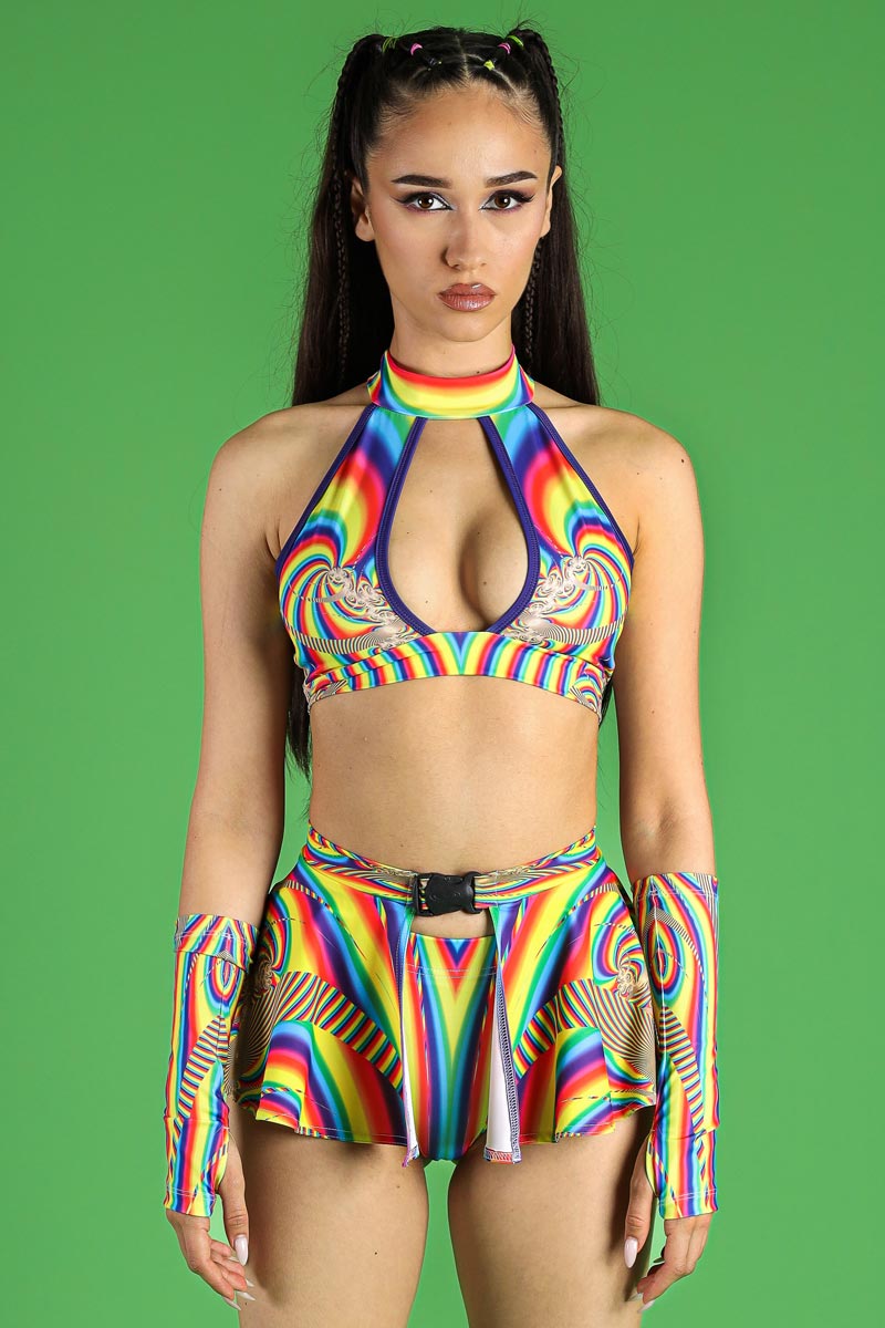 Spectral Spin Halter Neck Keyhole Crop Top