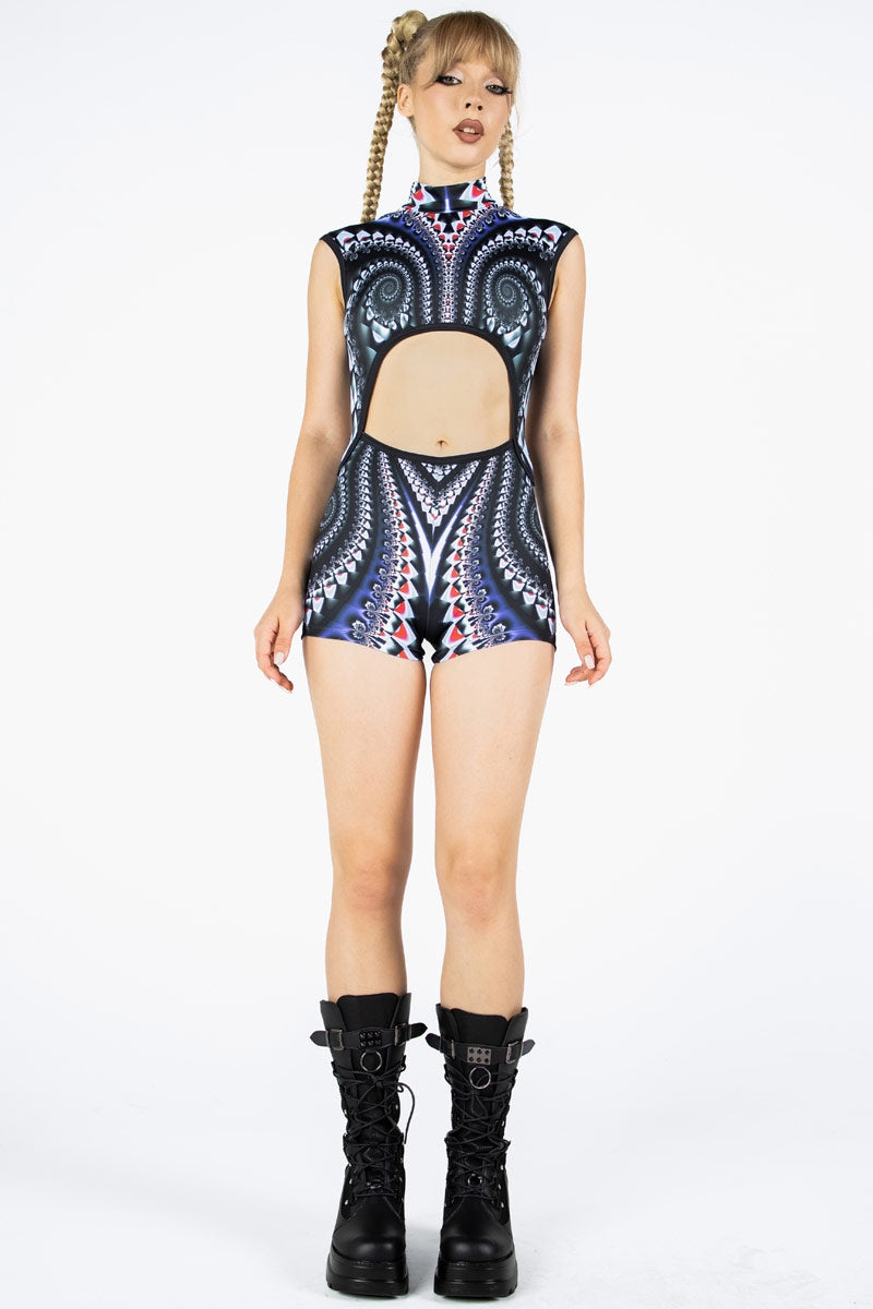 Spiral Trap High Neck Sleeveless Bodysuit Full View