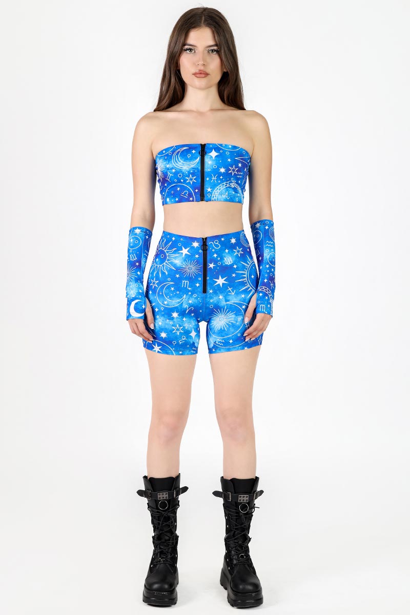 Starry Skies Front Zip Biker Shorts Full View