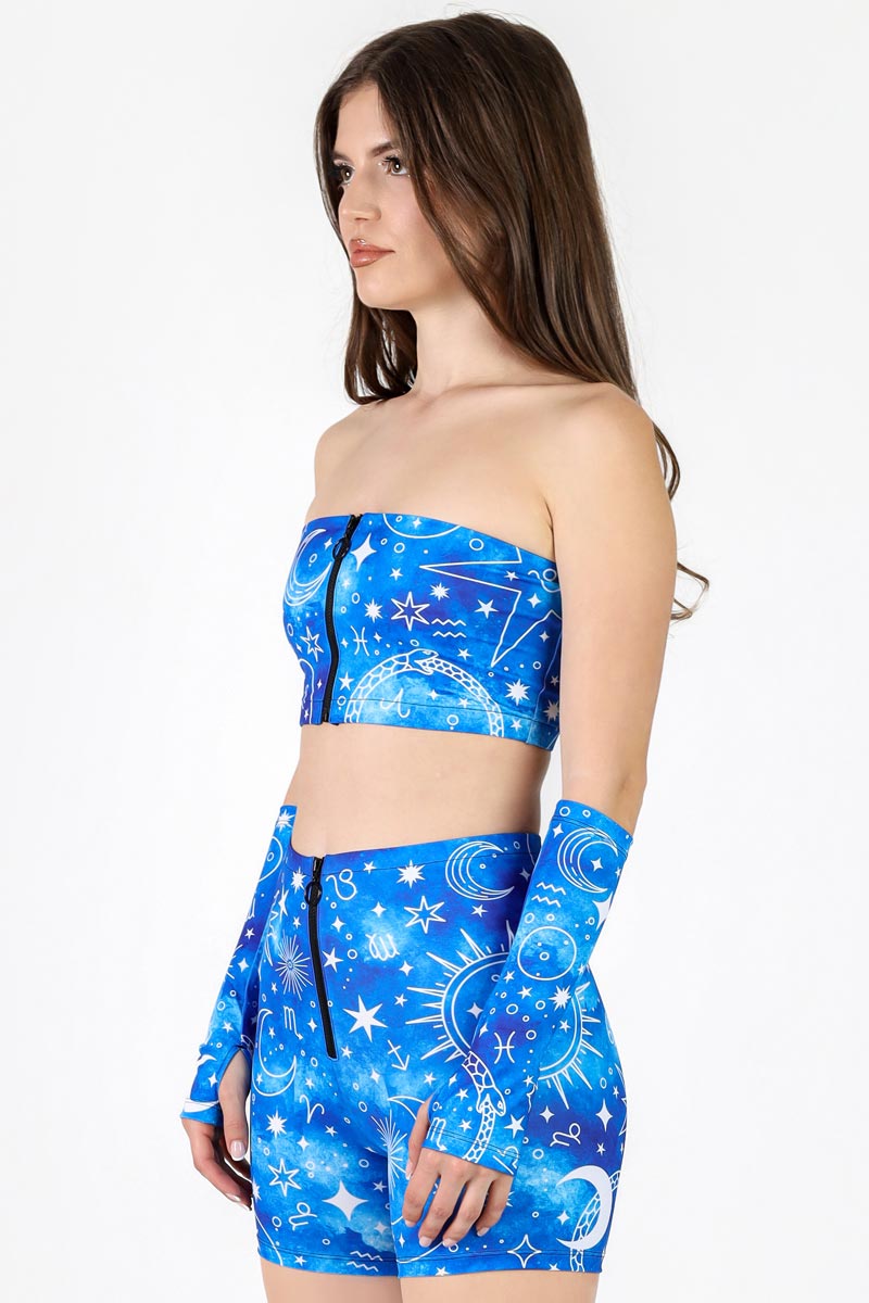 Starry Skies Front Zip Biker Shorts Set Side View