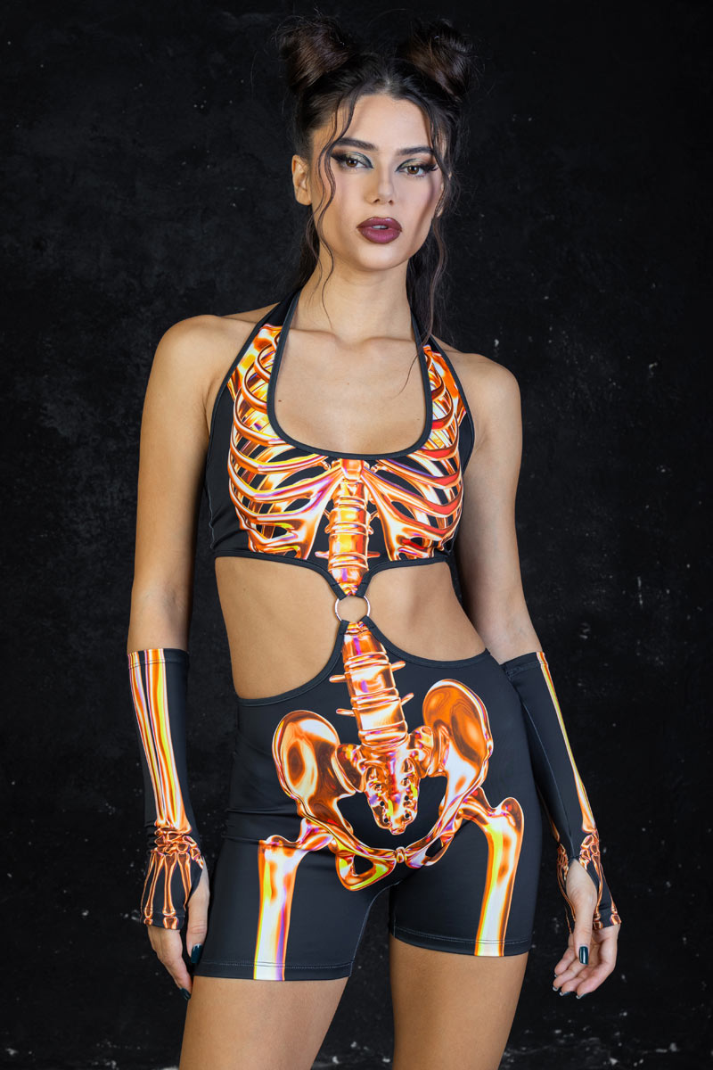 Sunstone Skeleton O-Ring Halter Romper Front View