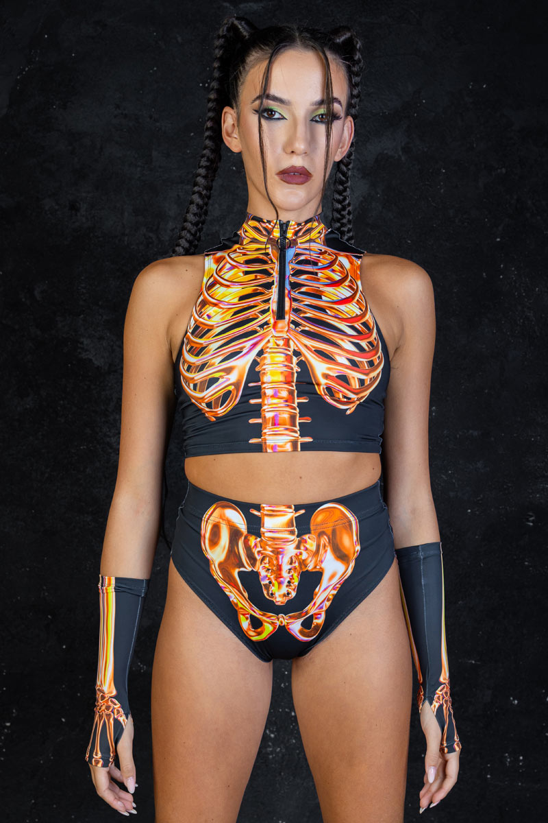 Sunstone Skeleton Half Zip Crop Top Front View