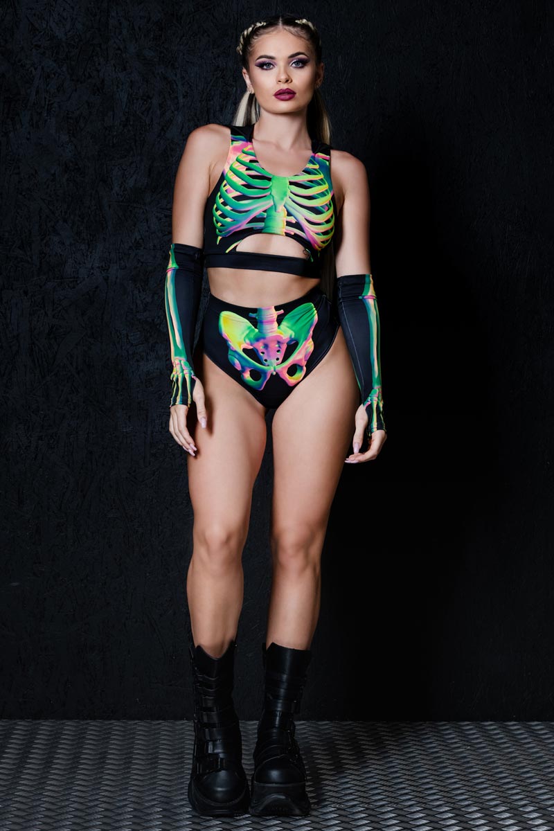 Toxic Skeleton Booty Shorts Set Full View