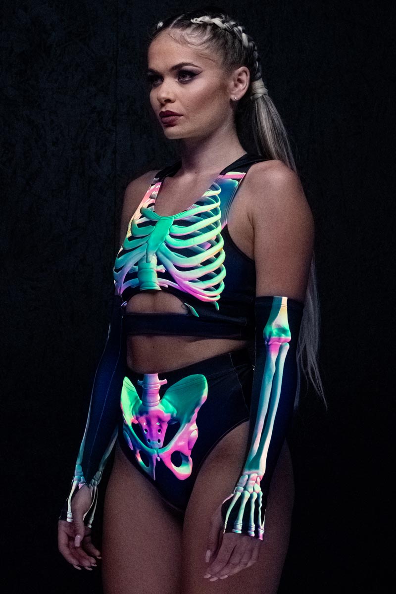 Toxic Skeleton Booty Shorts Set UV Side View