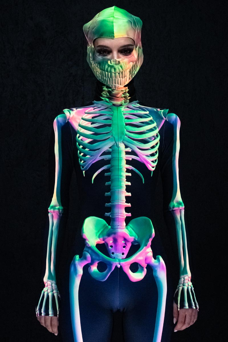 Toxic Skeleton Costume UV Close View