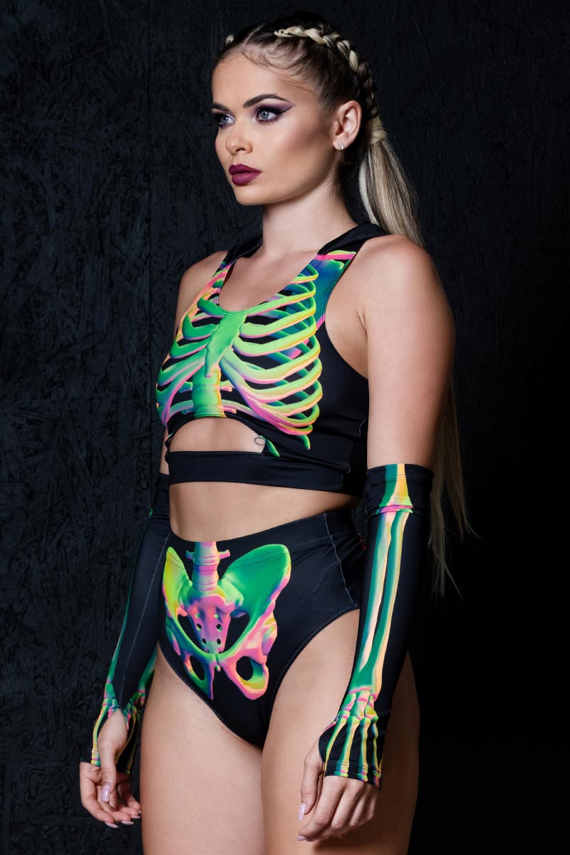 Toxic Skeleton Hooded Cut Out Crop Top Side View