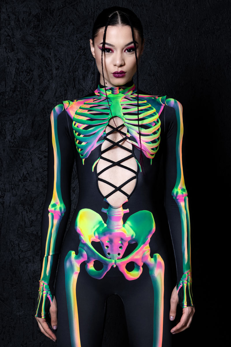 Toxic Skeleton Open Front Costume Close View