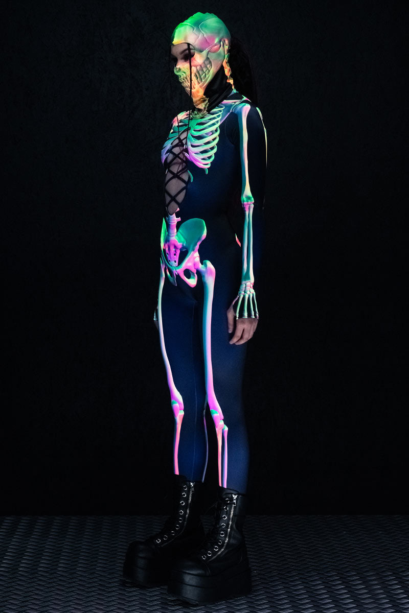 Toxic Skeleton Open Front Costume UV Side View