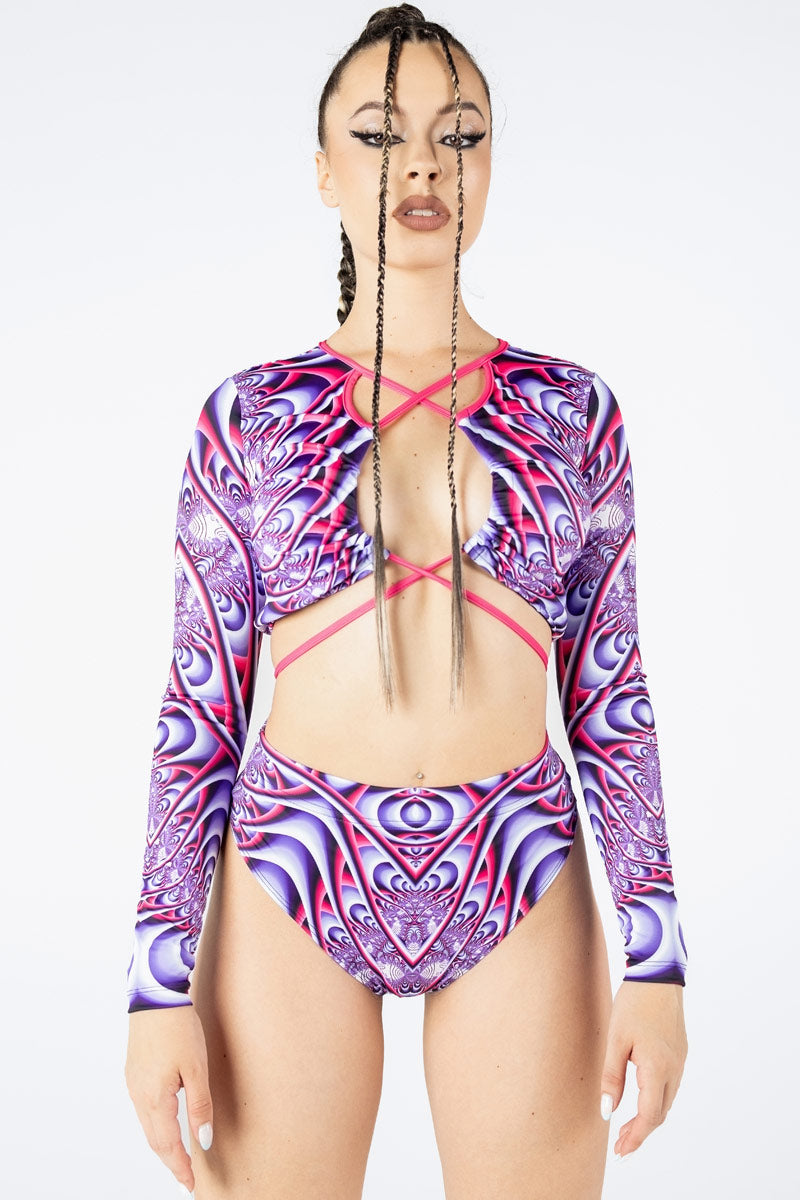 Violet Aura Criss Cross Crop Top Front View