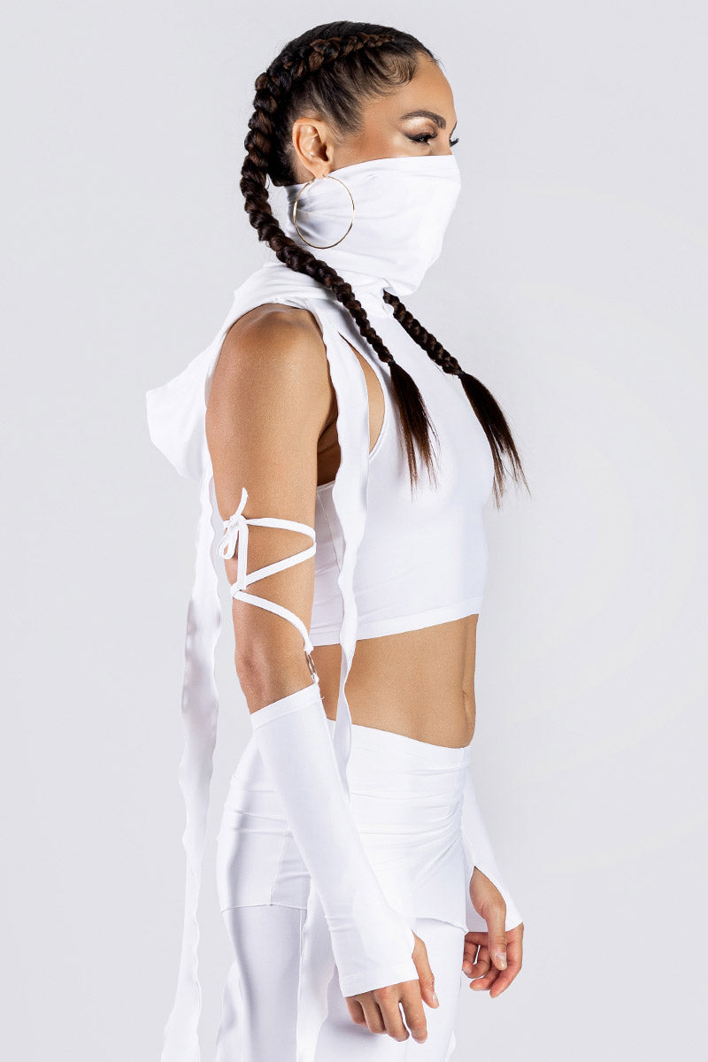 White Hooded Crop Top Studio Side View