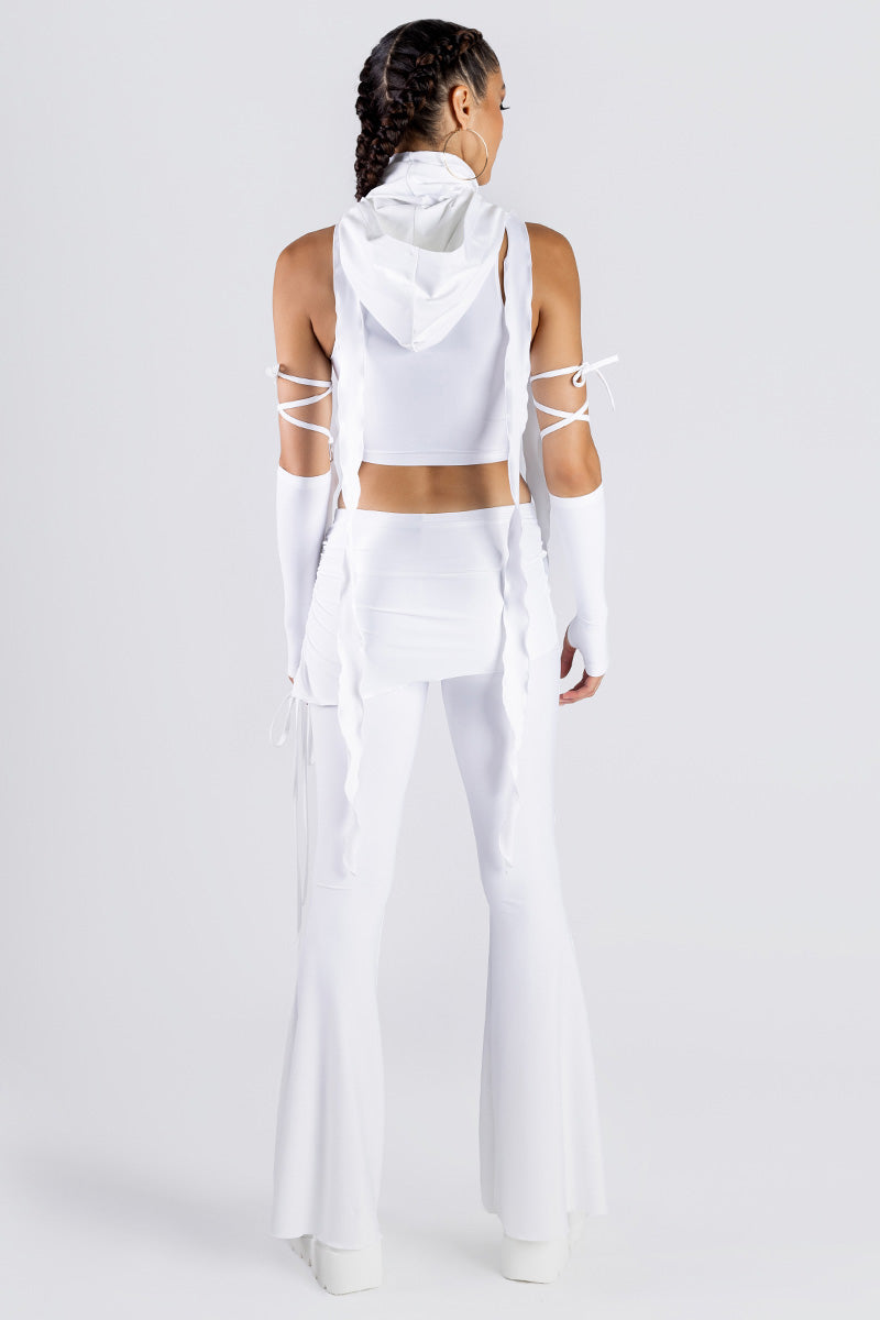 White Lace Up Pants with Skirt Studio Back View