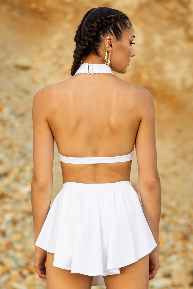 White Pleated Rave Skirt Set Back View