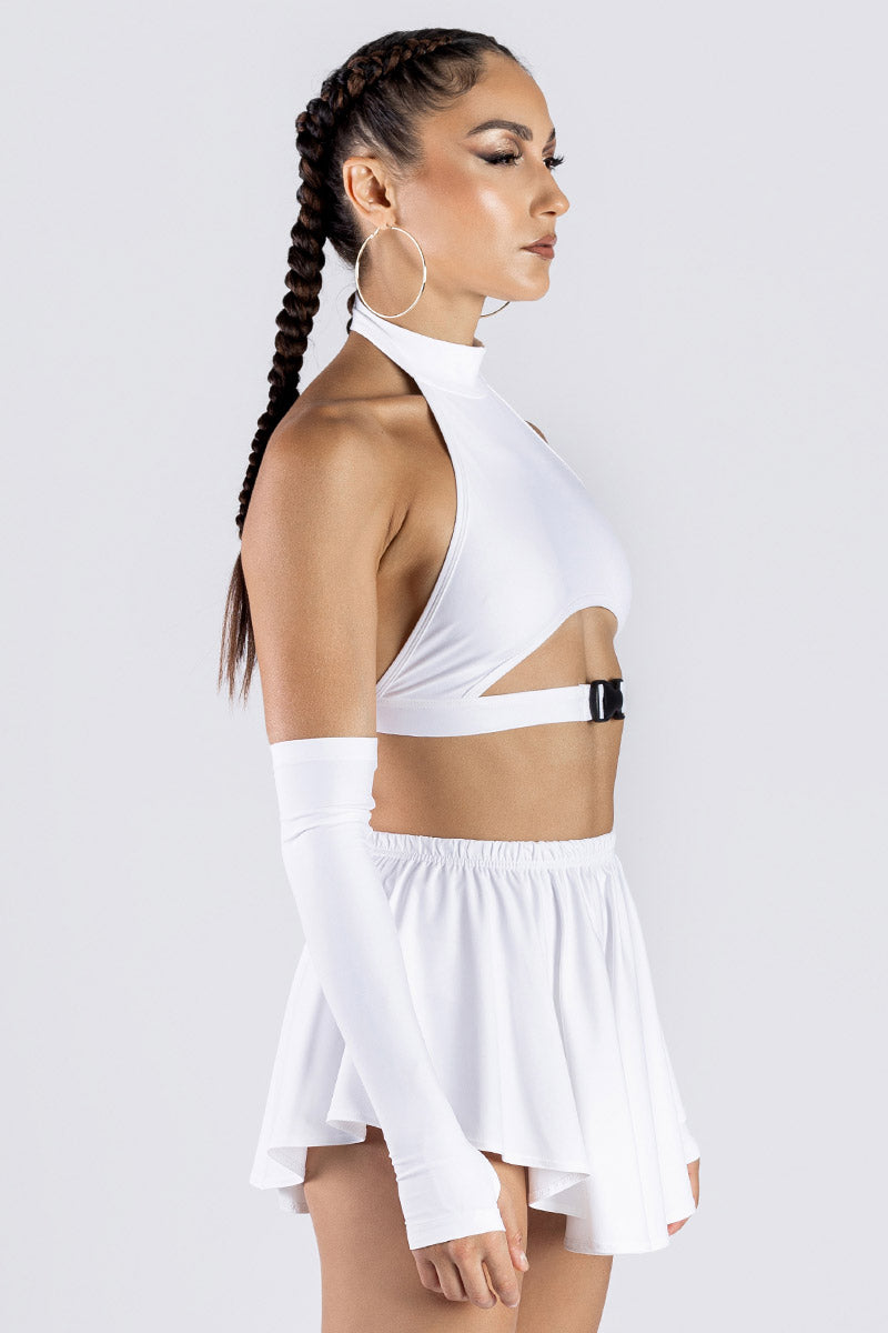 White Pleated Rave Skirt Set Studio Side View