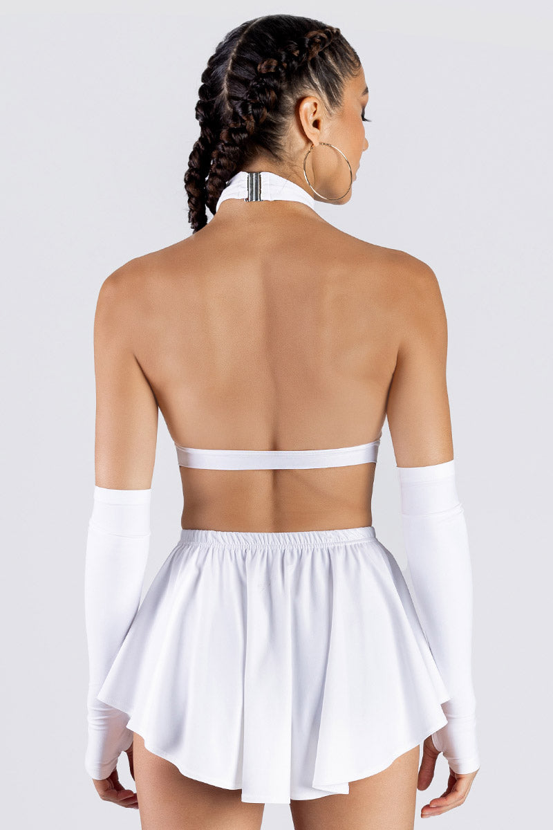 White Pleated Rave Skirt Studio Back View