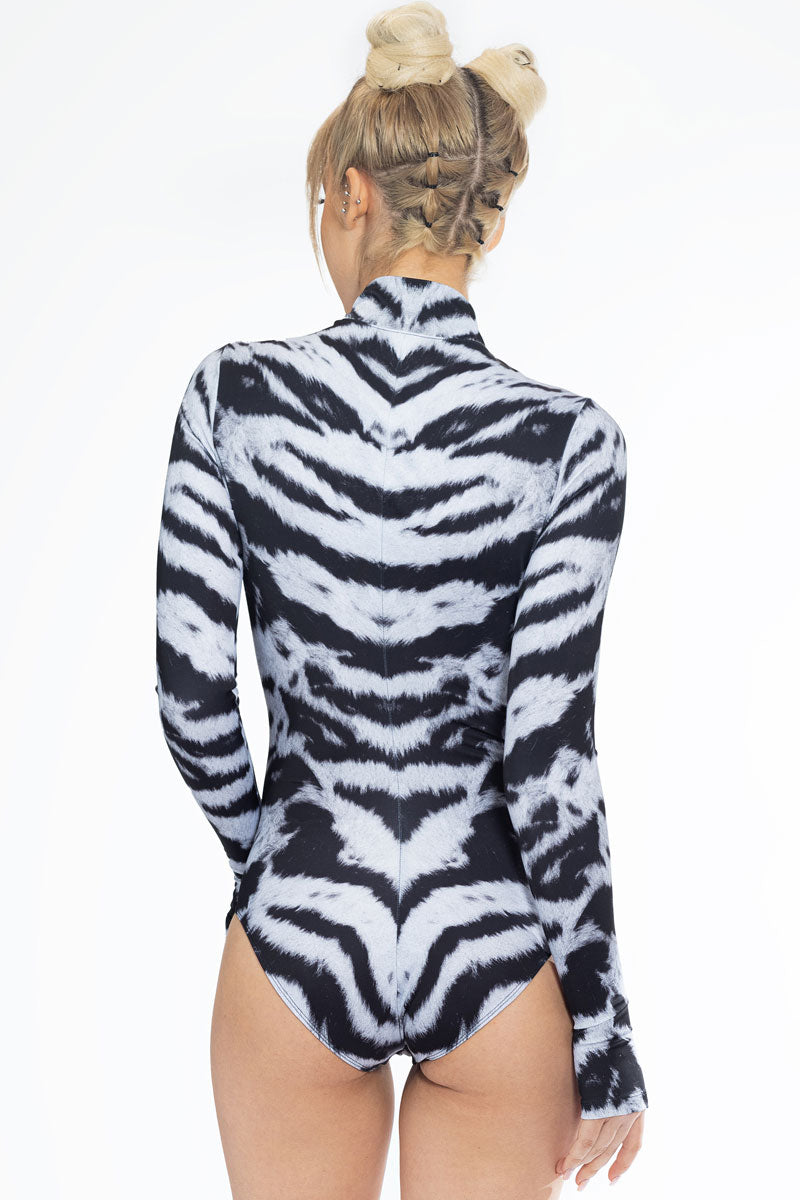 White Tiger Long Sleeved Bodysuit Back View