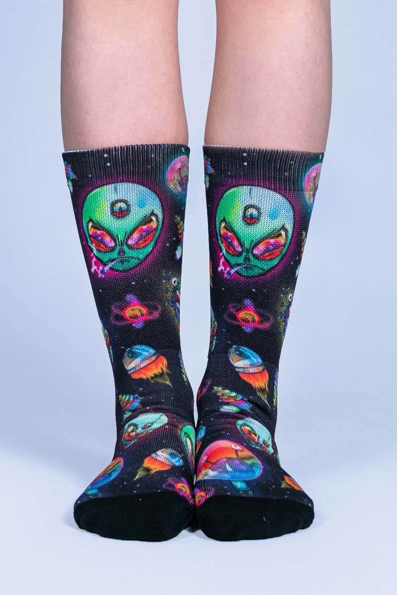 Alien Weed Buddy Crew Socks Front View