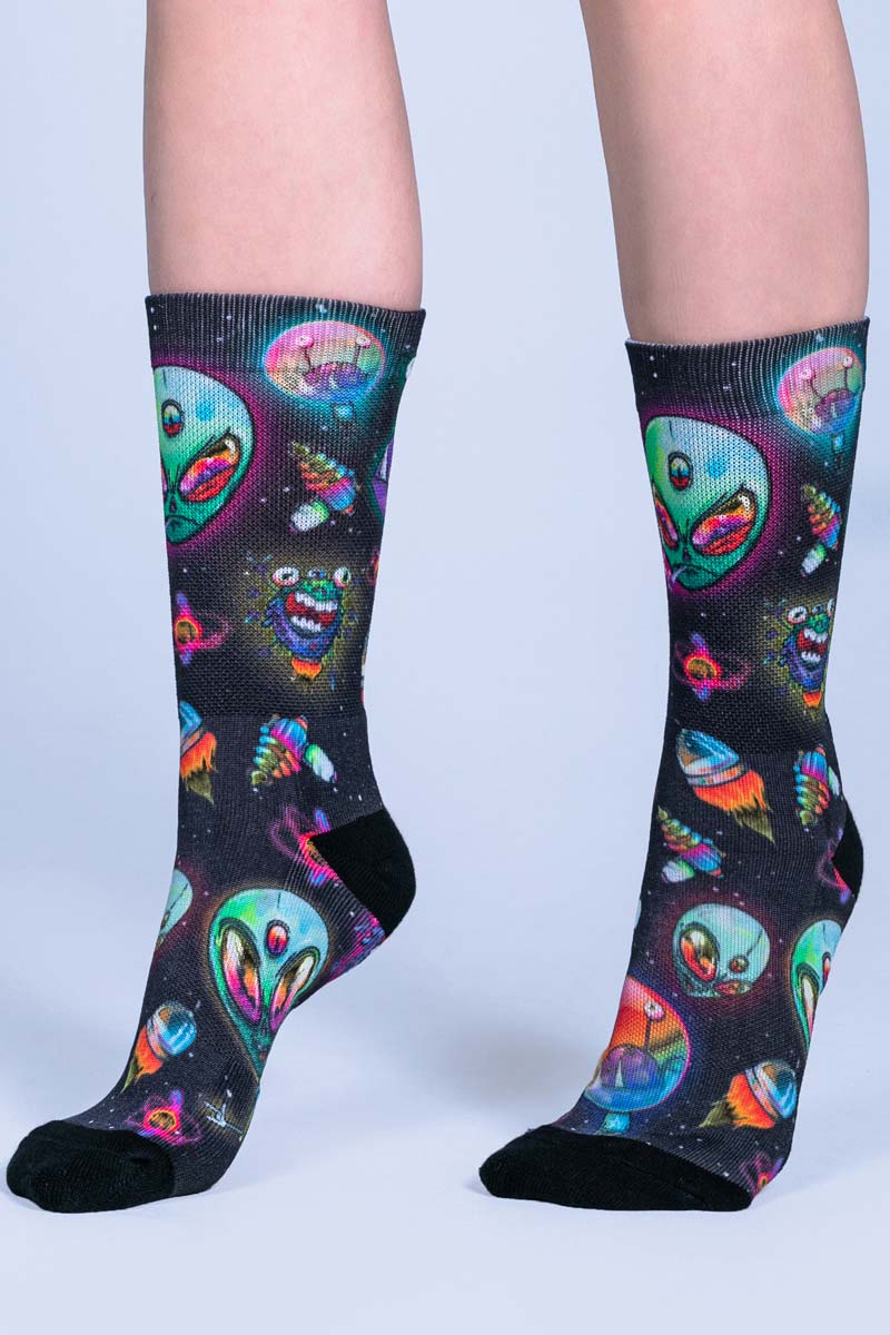 Alien Weed Buddy Crew Socks Side View