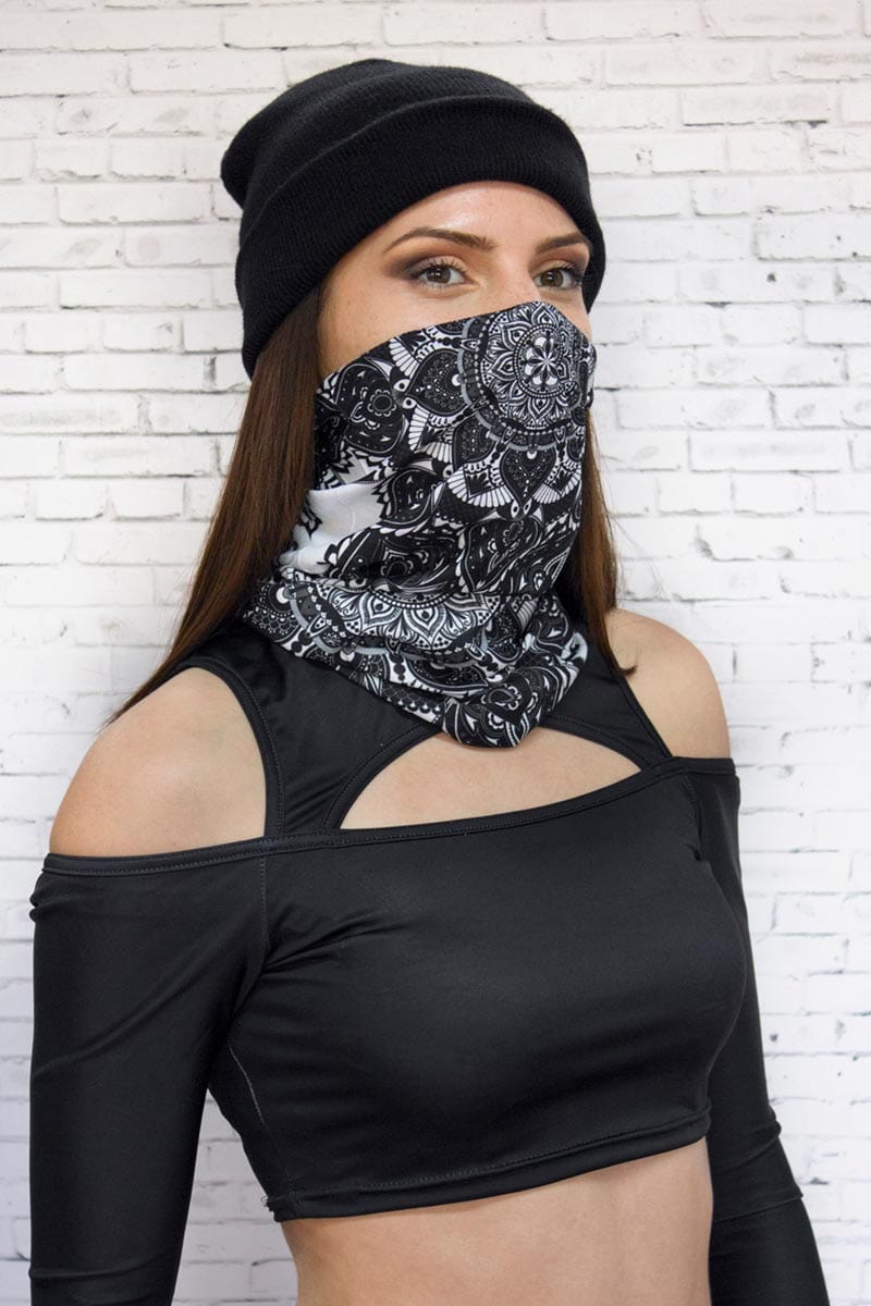 Black Mandala Neck Gaiter Left View