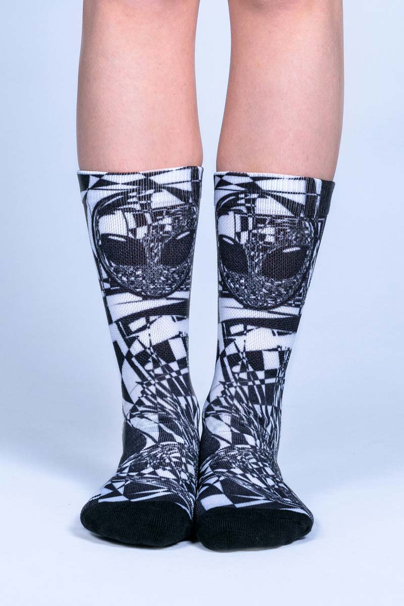 Black Alien Novelty Crew Socks Front View