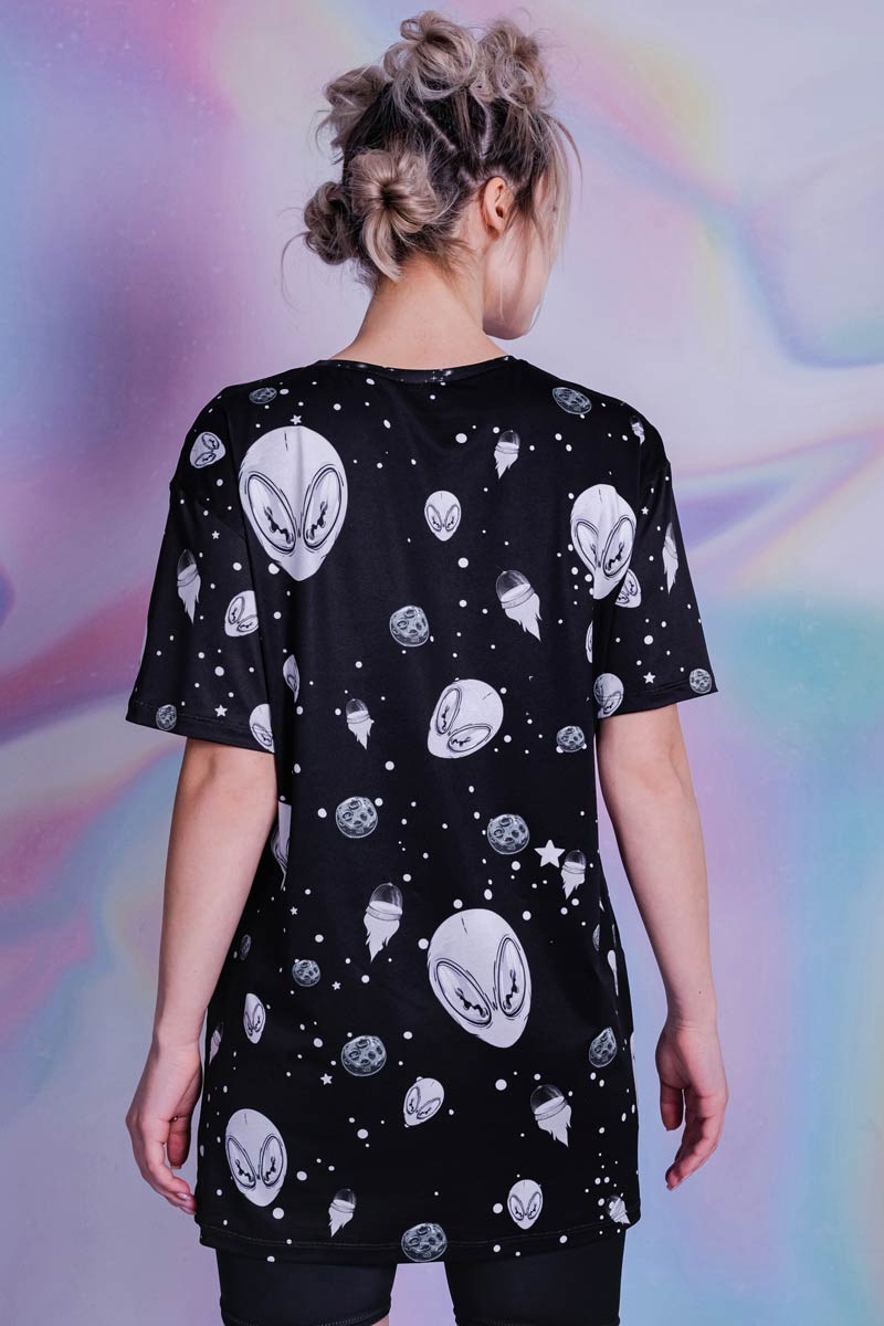 Black Alien Heads Tee Back View