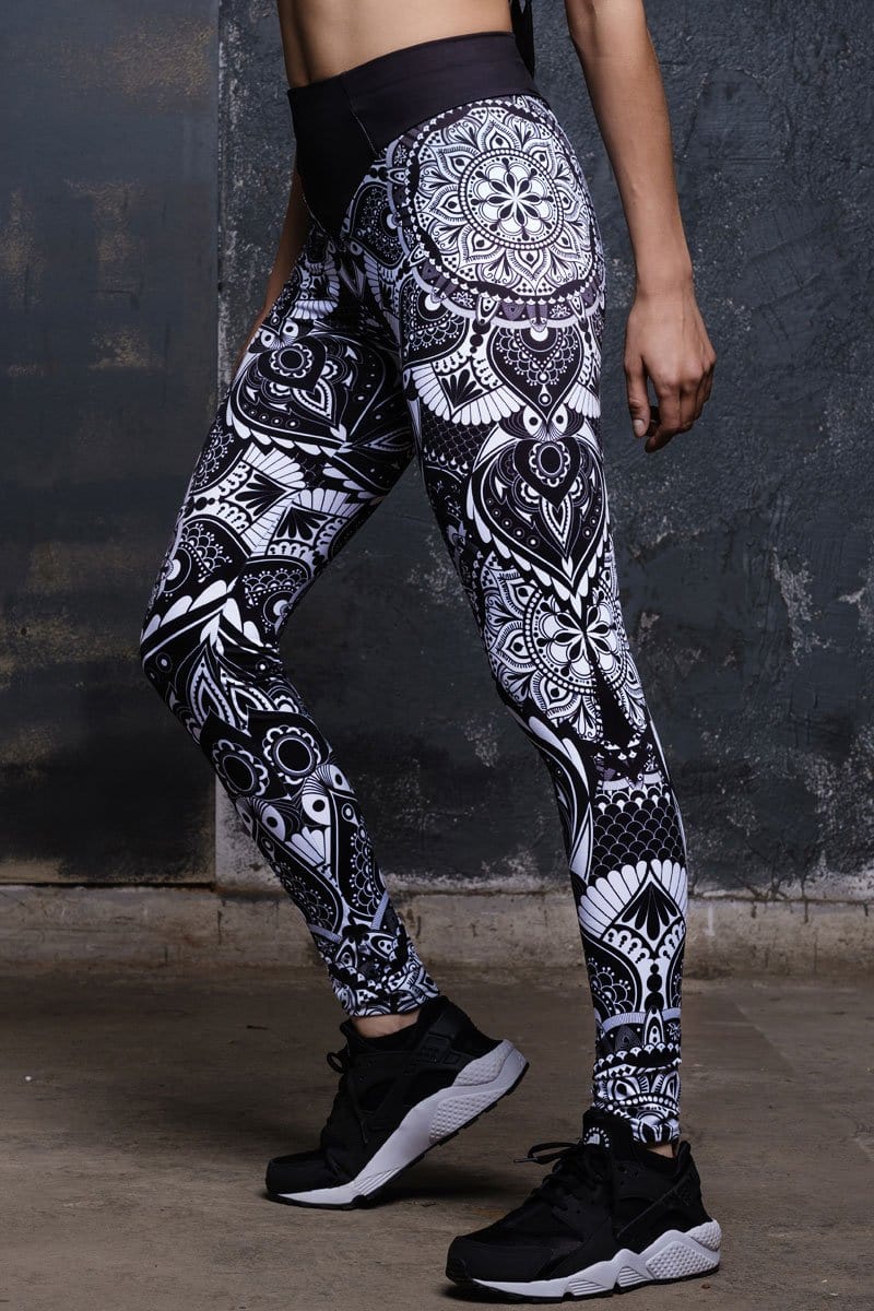 Black Mandala Workout Leggings Close View