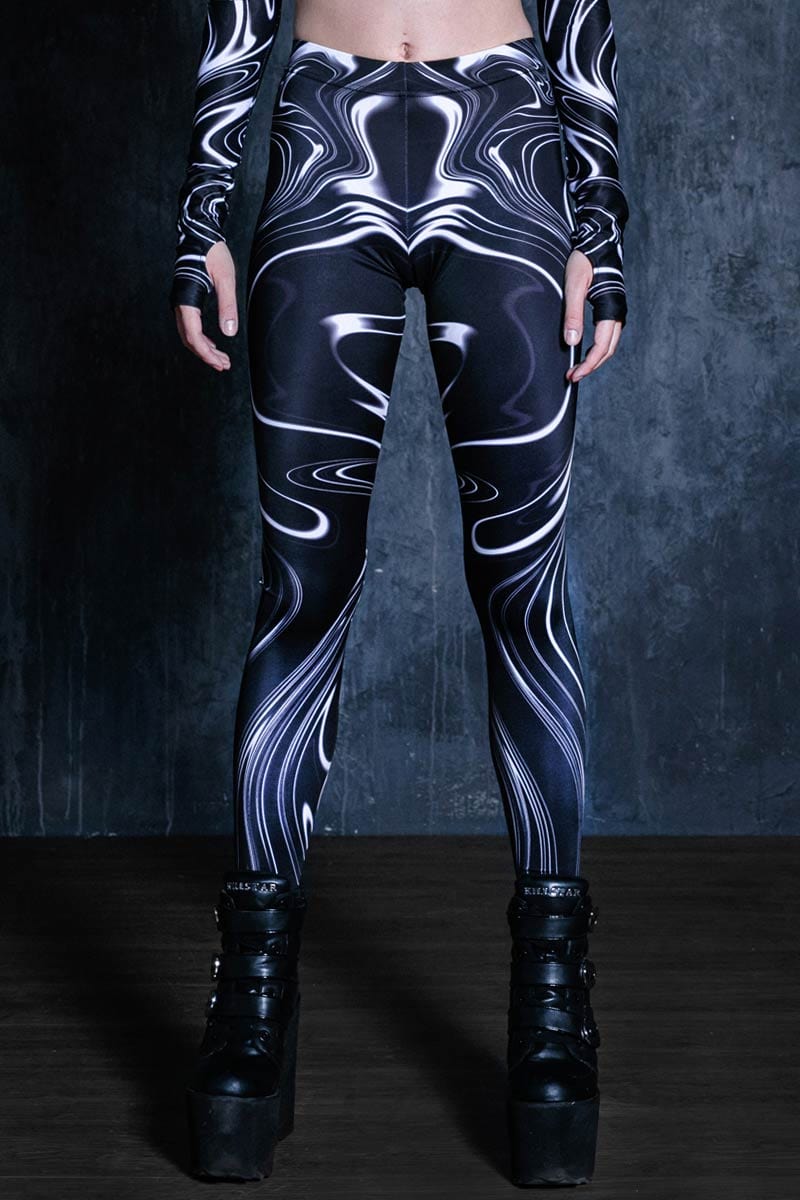 Black Marble Rave Leggings Close View