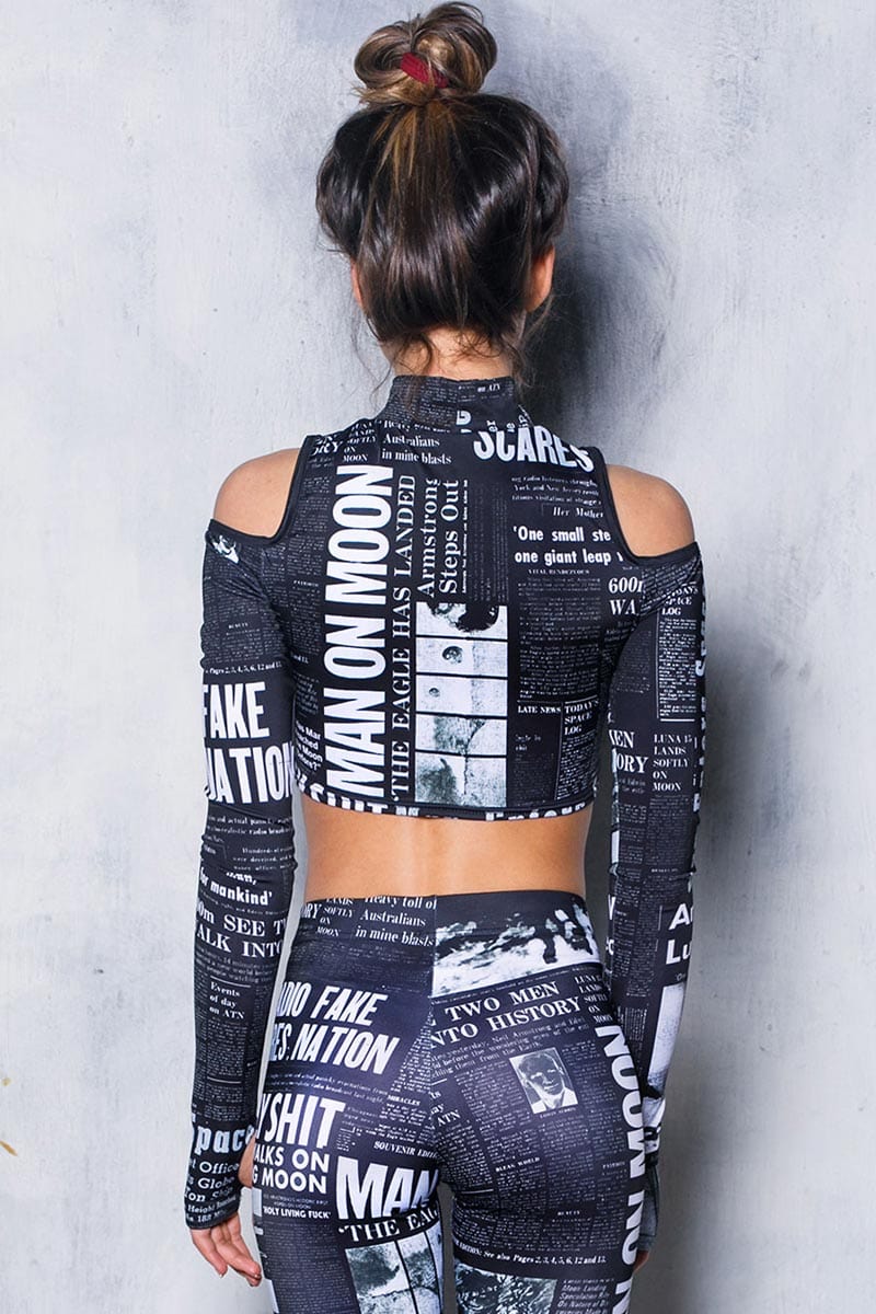 Black Newspaper Leggings Set Back View