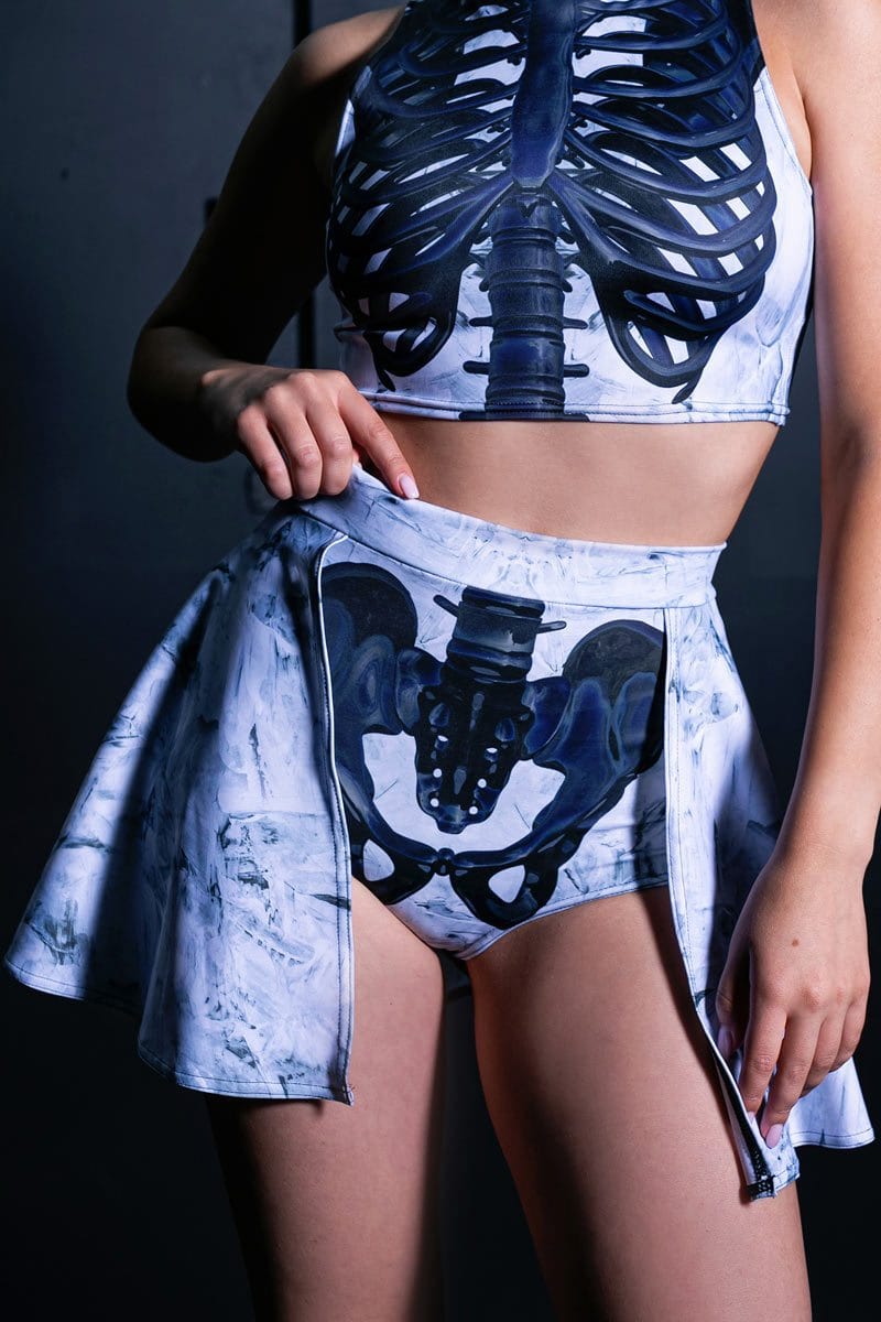 Black Skeleton Backside Shorts Skirt Close View