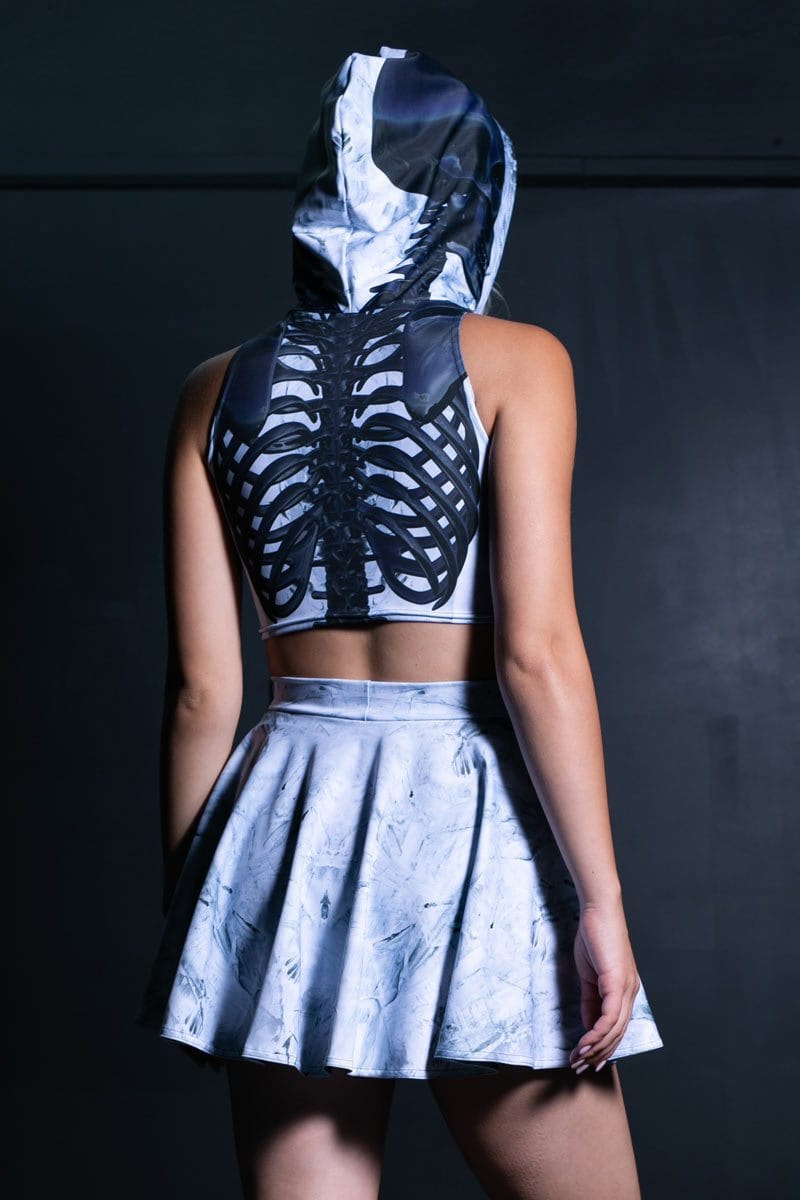 Black Skeleton Hooded Crop Top Back View