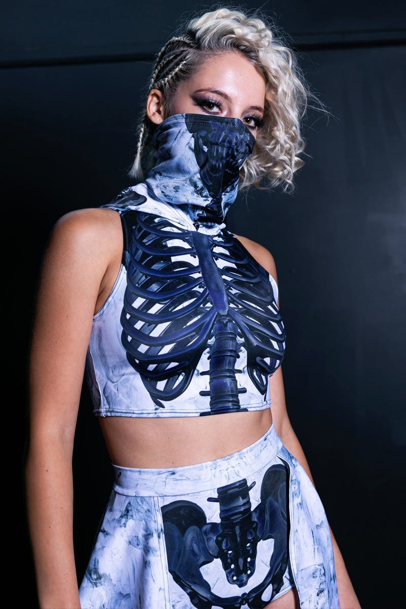 Black Skeleton Hooded Crop Top Front View