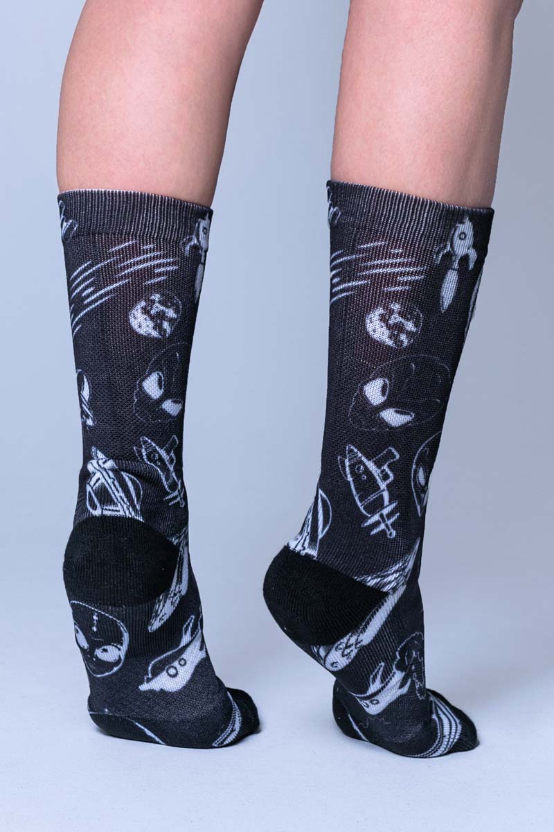 Black UFO Crew Socks Back View