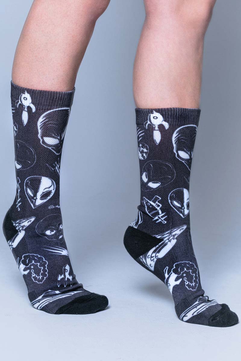 Black UFO Crew Socks Side View